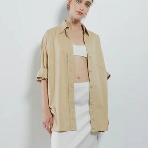 SLOAN O/S Oversized Crisp, Khaki Button-down Boyfriend Shirt